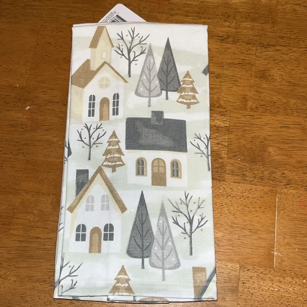 December Home 2 Pack Kitchen Towels Jingle and Mingle Houses Trees 16” by 26”